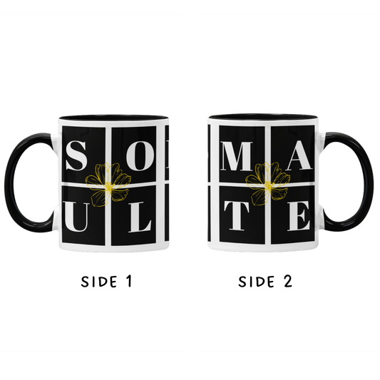 Exclusive "Soul-Mate" two-tone coffee mugs!    Each Brand63 Exclusive Soul-Mate mug comes with a colored handle, a colored interior, and a classy, glossy finish that makes your mug look perfect on your coffee bar and while sipping your favorite tea or coffee.