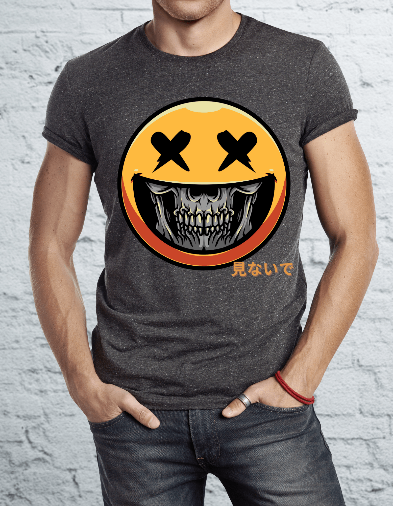 Don't Look Skeleton Emoji T-Shirt, 2023 Graphic-Shirt With Japanese Writing - Brand63