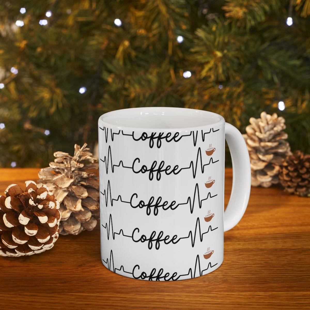 SALE Ceramic Mug - Coffee Heartbeat Mug, coffee lover, drinking cup, wedding gift, Christmas Gift, Holiday Gift, Birthday gift, Tea Mug - Brand63