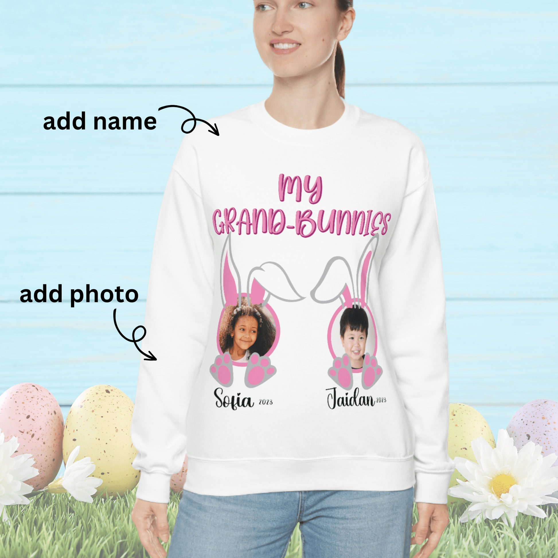 Personalized Easter Grand-Bunnies Sweatshirt for Grandma,  Add Your Photo & Name - Brand63