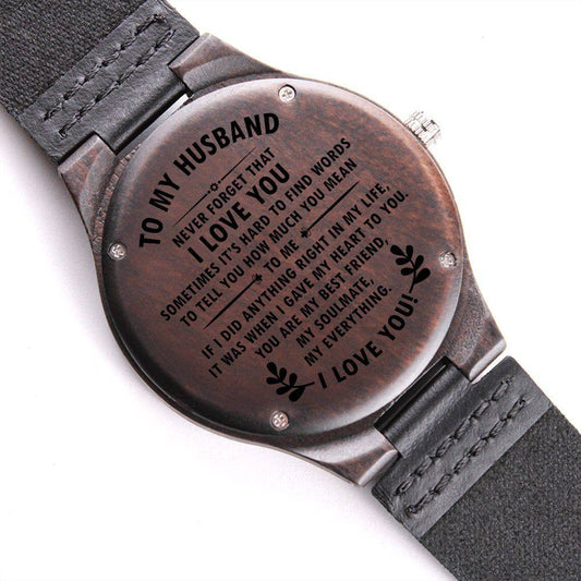 Husband Engraved Wooden Watch | Hubby Gift Ideas. Exquisite Mon Trésor Engraved Wooden Watch - Brand63