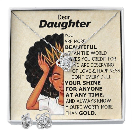 African American Daughter Necklace & Earring Gift Set, To My Daughter Gift Set - Brand63