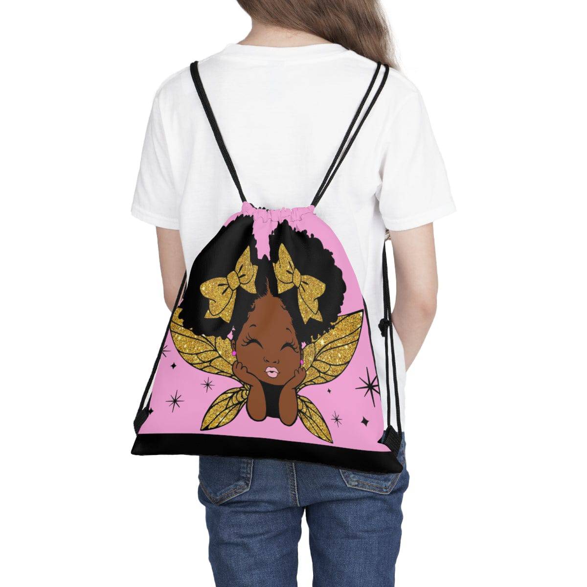 Smooches Lil Black Girl Drawstring Bag, Spacious Bag, Practical Backpack, Soft Sturdy Drawstring Backpack, Fun Gift for Birthday Holidays o - Brand63