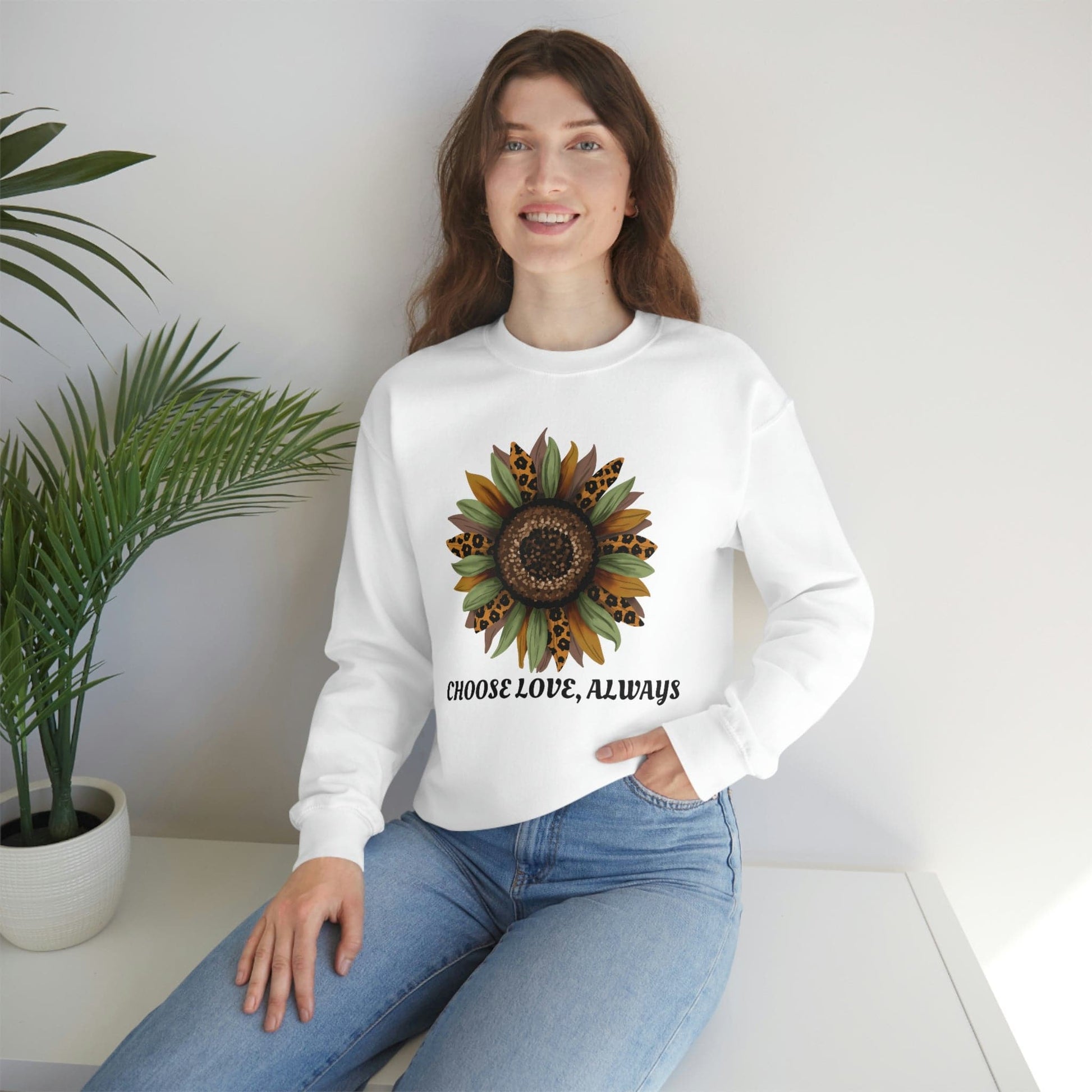 Empowering 'Choose Love, Always' Sunflower Sweatshirt for Women - Spread Positivity and Radiate Confidence - Brand63