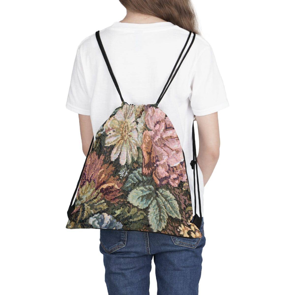 Textured Flowers Look Drawstring Bag, Spacious Bag, Practical Backpack, Soft Sturdy Drawstring Backpack, Fun Gift for Birthday Holidays or Back T - Brand63