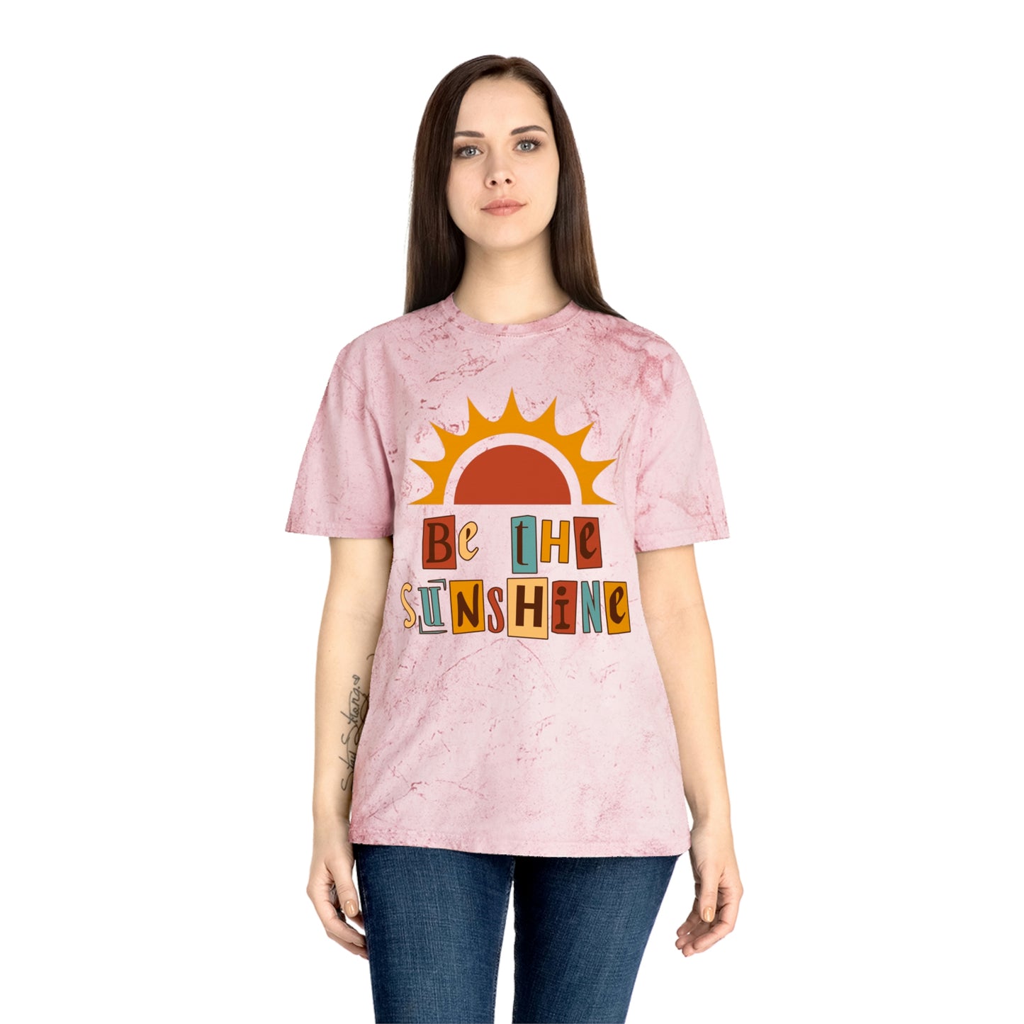 Brand63's Exclusive "Be The Sunshine" Comfort Colors T-shirt has a unique color blast pattern on every shirt. Made 100% with incredibly soft, ring-spun cotton, each tee is soft-washed and garment-dyed. Its relaxed fit makes it the perfect daily choice for any casual occasion. Perfect Summer T-shirt. 