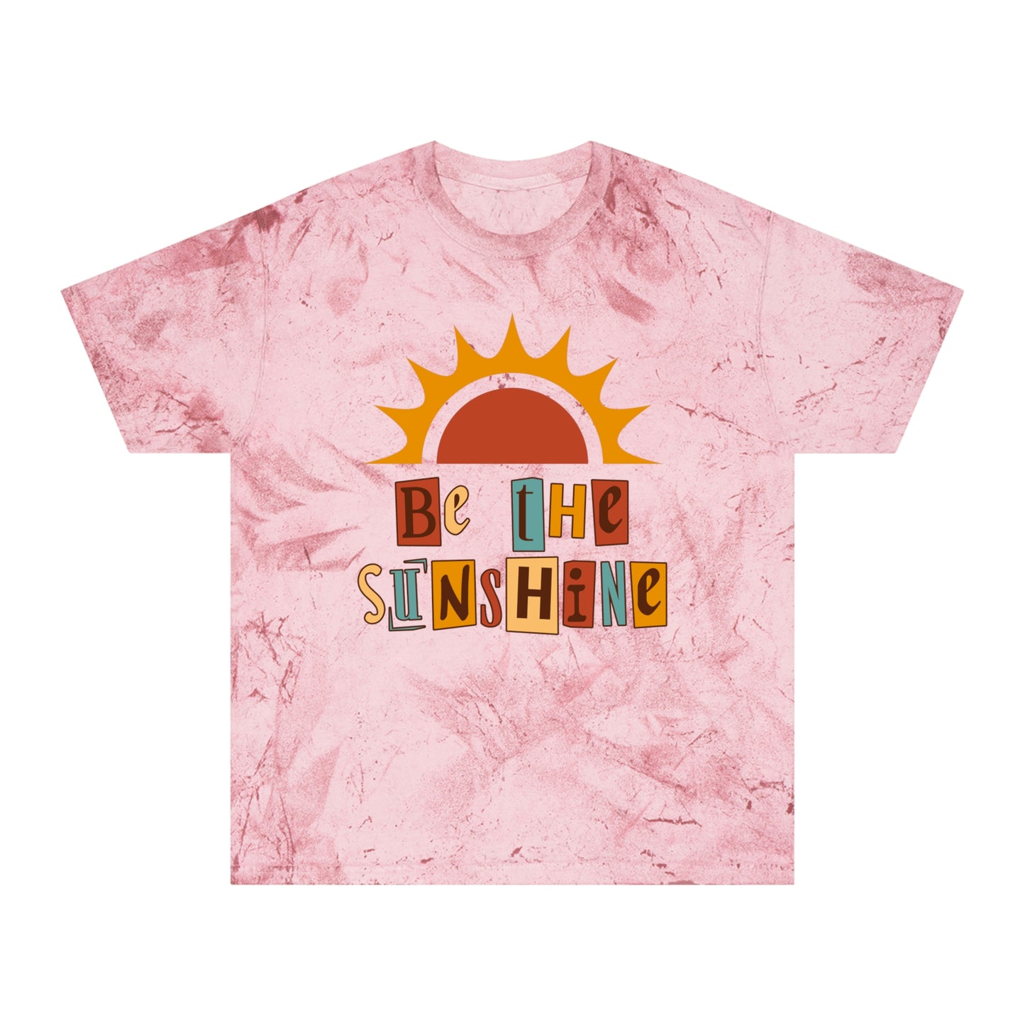 Brand63's Exclusive "Be The Sunshine" Comfort Colors T-shirt has a unique color blast pattern on every shirt. Made 100% with incredibly soft, ring-spun cotton, each tee is soft-washed and garment-dyed. Its relaxed fit makes it the perfect daily choice for any casual occasion. Perfect Summer T-shirt. 