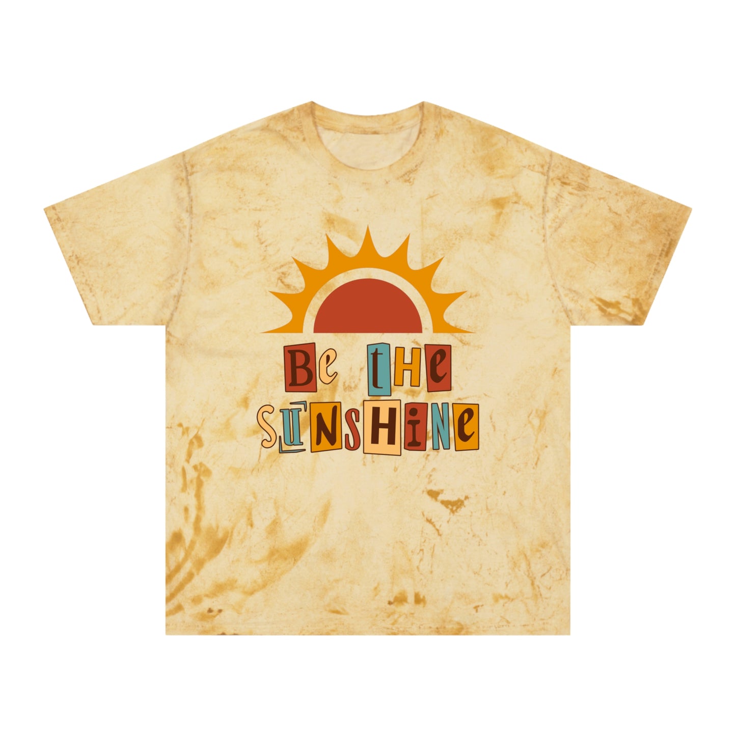 Brand63's Exclusive "Be The Sunshine" Comfort Colors T-shirt has a unique color blast pattern on every shirt. Made 100% with incredibly soft, ring-spun cotton, each tee is soft-washed and garment-dyed. Its relaxed fit makes it the perfect daily choice for any casual occasion. Perfect Summer T-shirt. 