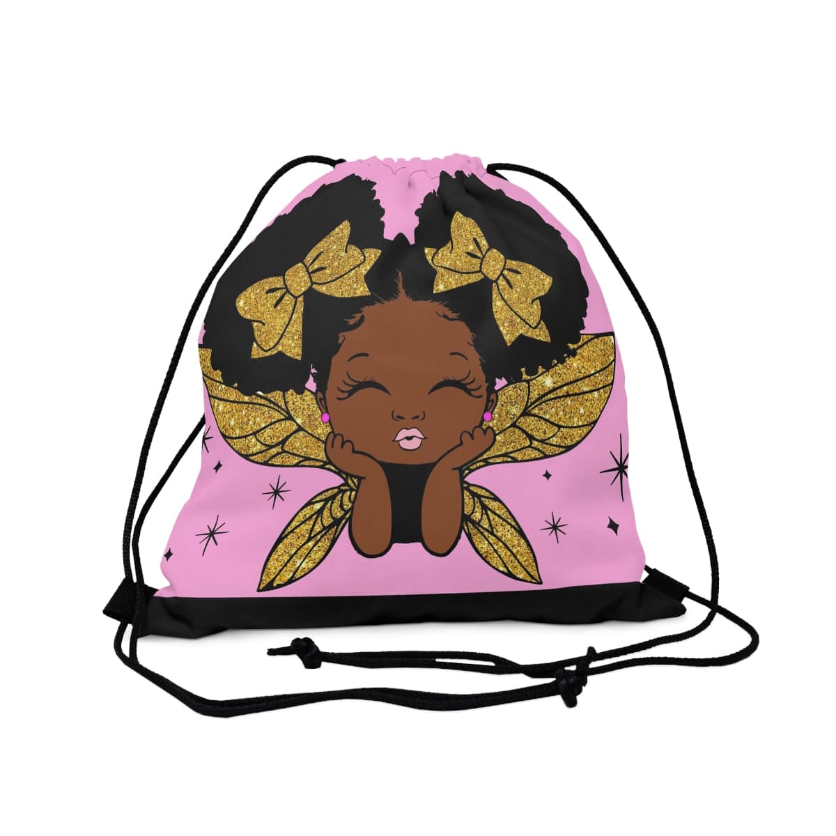 Smooches Lil Black Girl Drawstring Bag, Spacious Bag, Practical Backpack, Soft Sturdy Drawstring Backpack, Fun Gift for Birthday Holidays o - Brand63