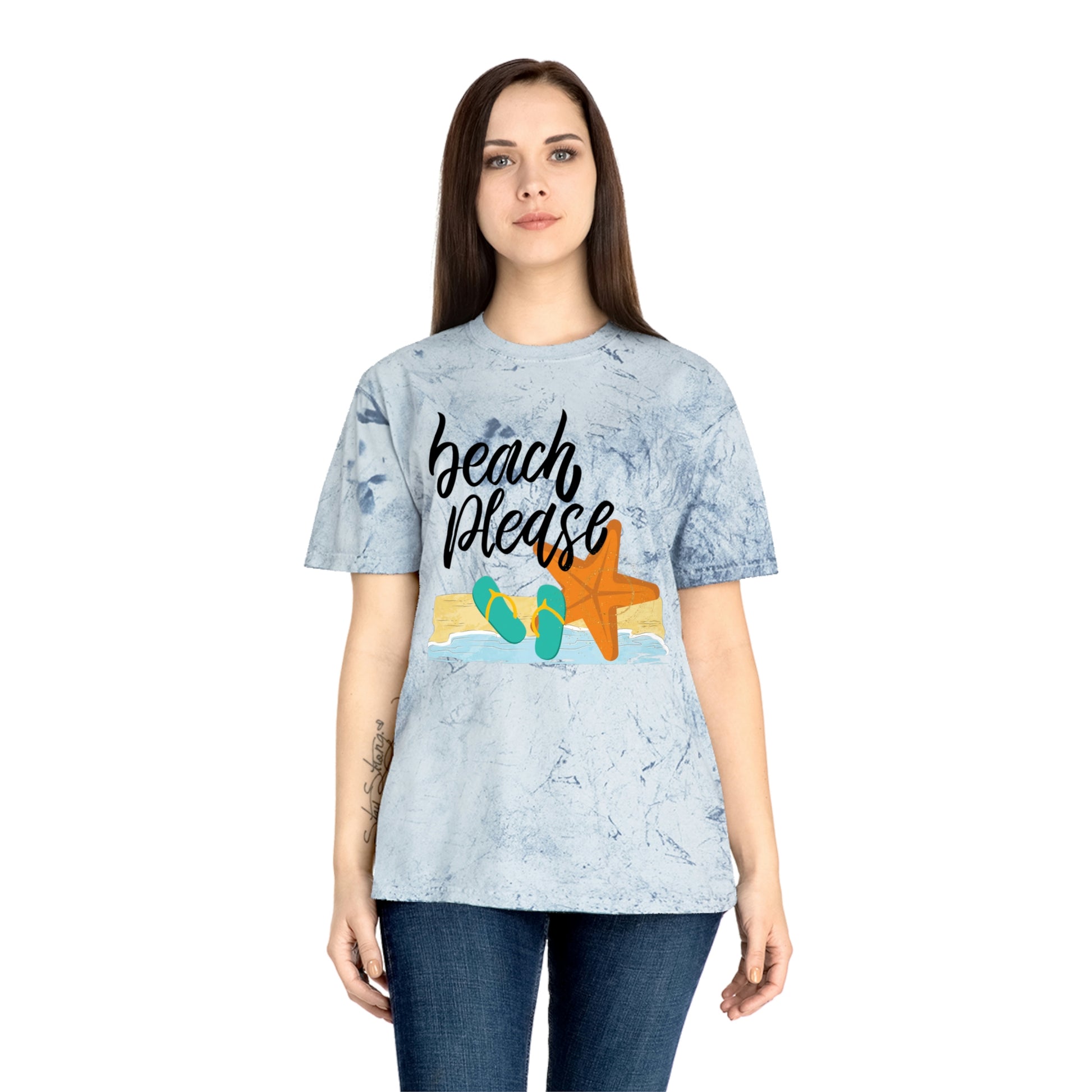 Brand63's Exclusive "Beach Please" Comfort Colors T-shirt has a unique color blast pattern on every shirt. Made 100% with incredibly soft, ring-spun cotton, each tee is soft-washed and garment-dyed. Its relaxed fit makes it the perfect daily choice for any casual occasion. Who's Ready For A Little Sand Between Their Toes? Brand63