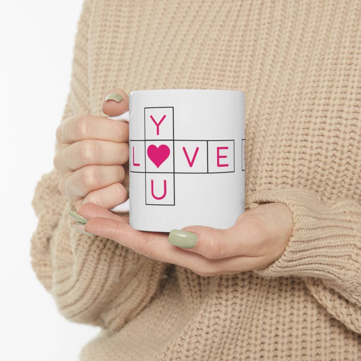 SALE Ceramic Mug - LOVE Crossword Puzzle Mug, coffee, coffee lover, wedding gift, Christmas Gift, Holiday Gift, Birthday gift, Tea Mug - Brand63