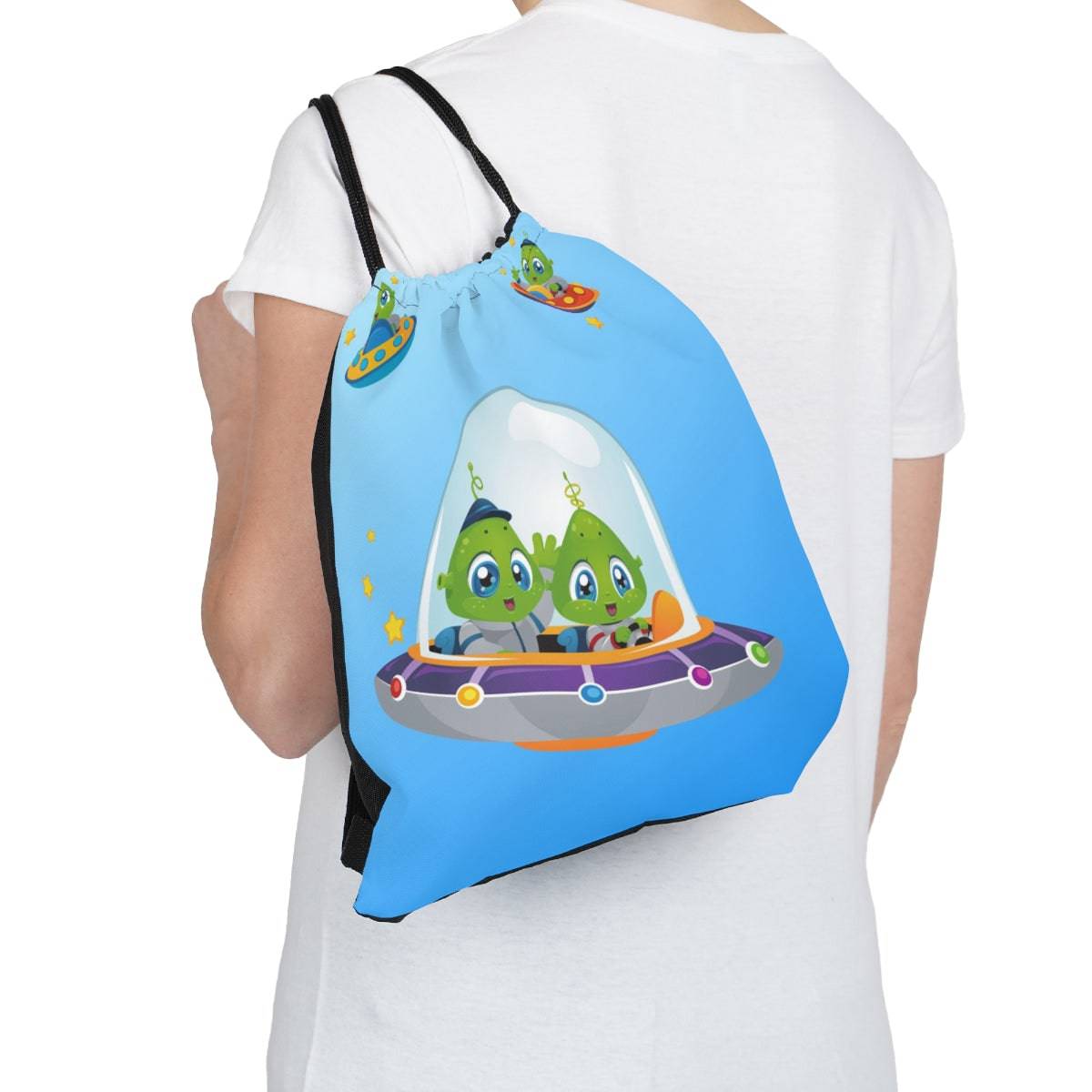 Cute Aliens Drawstring Bag, Spacious Backpack, Soft Sturdy Drawstring Backpack, Fun Gift for Birthday Holidays or Back To School - Brand63