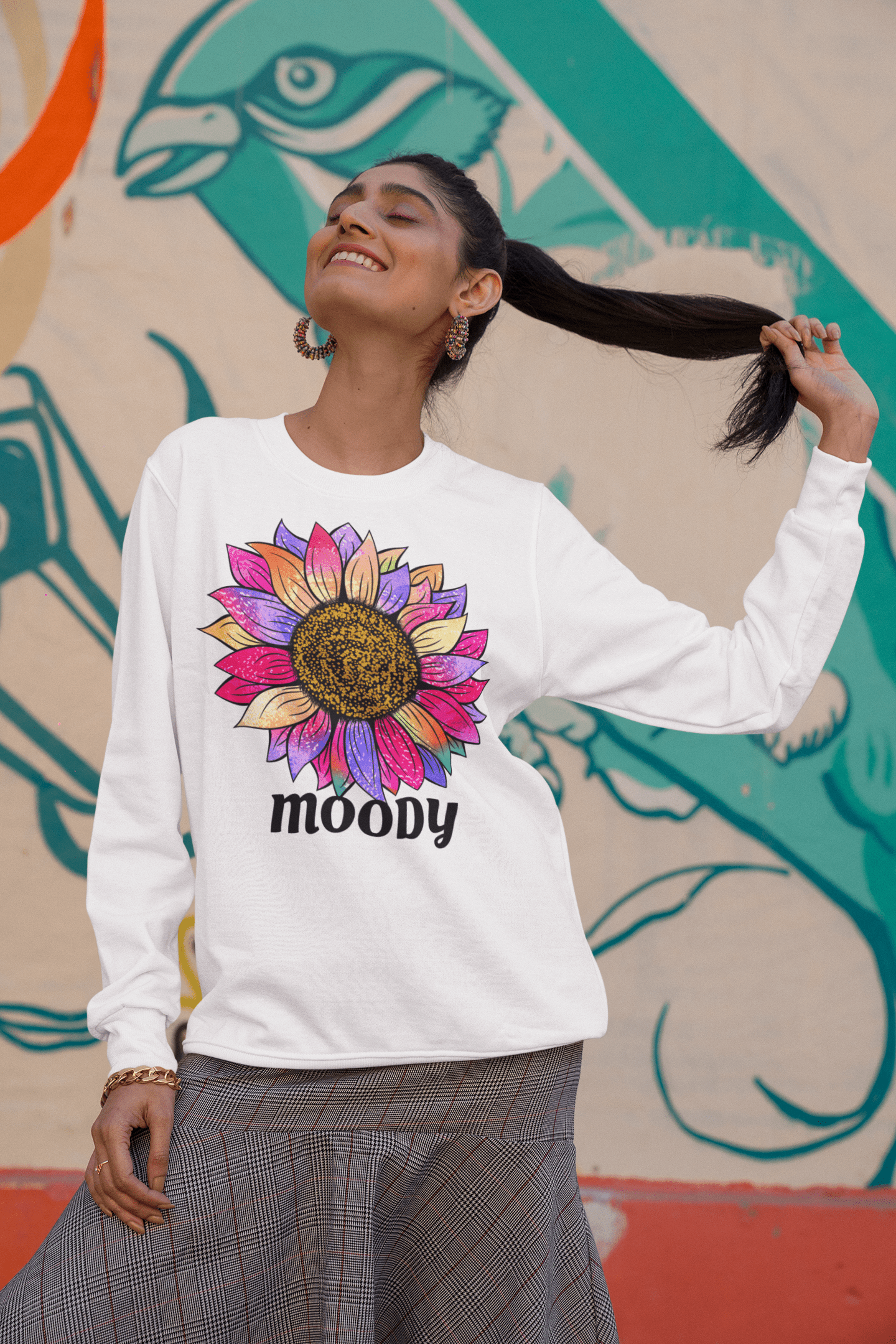 MOODY Colorful Flower Sweatshirt for Women - Just a Mood Sweatshirt - Brand63