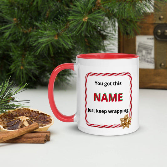 Christmas Gift Wrapping Frenzy, "You Got This' Mug with Colored Inside and Colored Handle - Brand63